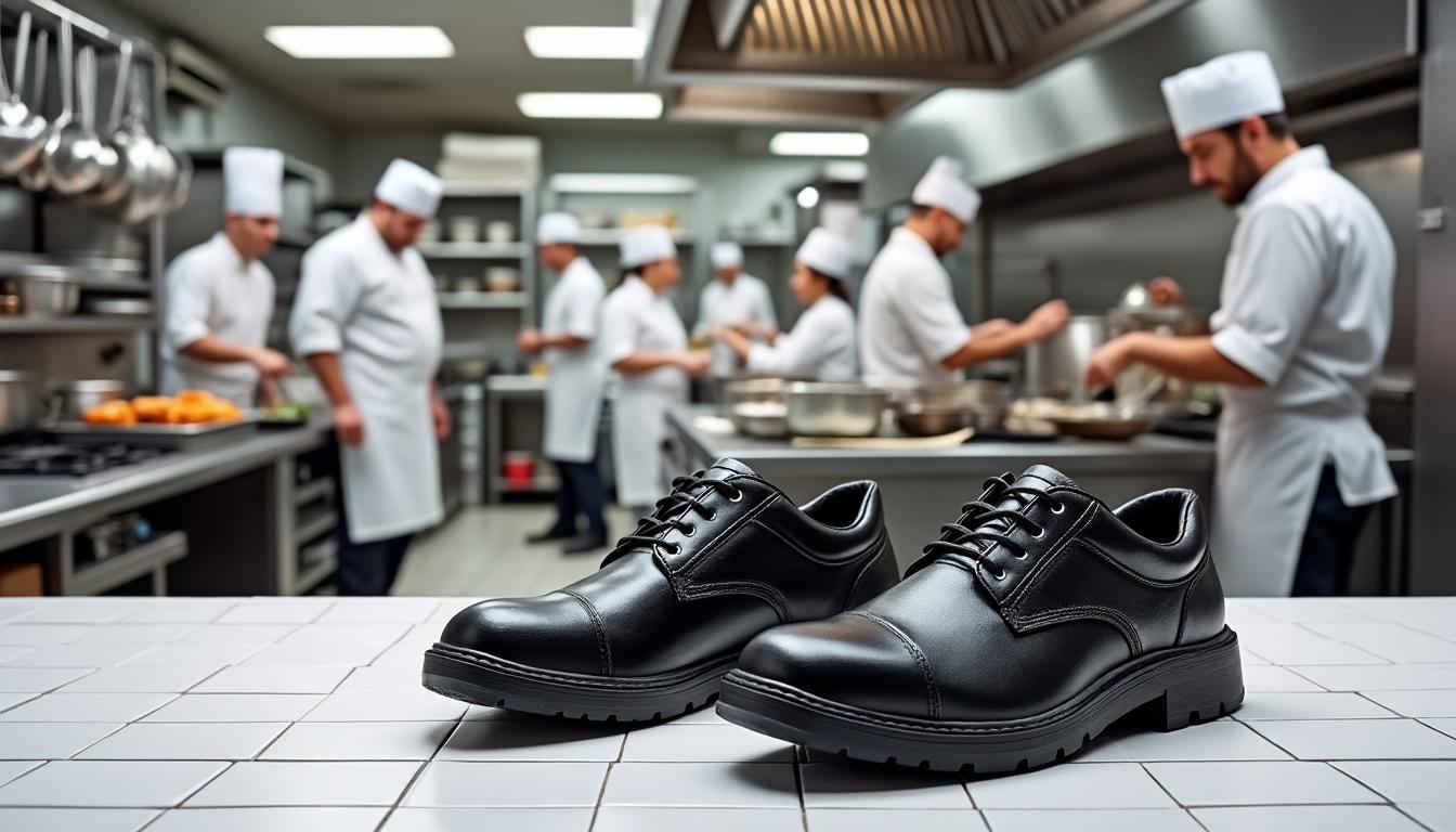 découvrez les chaussures de sécurité de cuisine noires s2 src tony, alliant sécurité, confort et élégance. conçues pour les professionnels, elles offrent une protection optimale tout en vous permettant de rester stylé en cuisine.