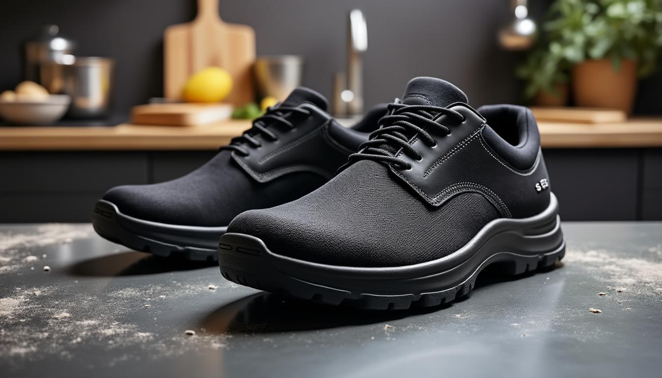 découvrez les chaussures de sécurité de cuisine noires s2 src tony, alliant protection et style. idéales pour les professionnels de la cuisine, elles garantissent sécurité et confort tout en restant élégantes. parfaites pour une utilisation quotidienne en milieu professionnel.