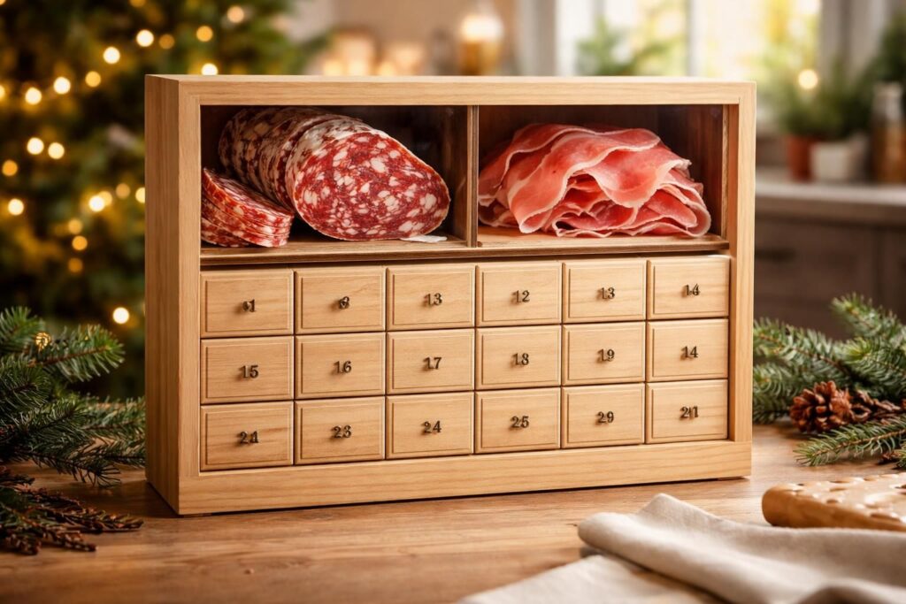 découvrez le nouveau calendrier de l'avent 2026 justin bridou avec 2 délices savoureux à déguster chaque jour jusqu'à noël.