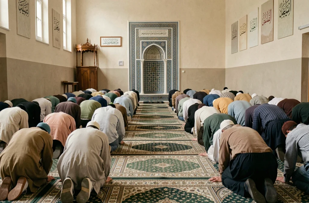 Fidèles en prière dans une mosquée du 19e arrondissement de Paris durant le ramadan 2026